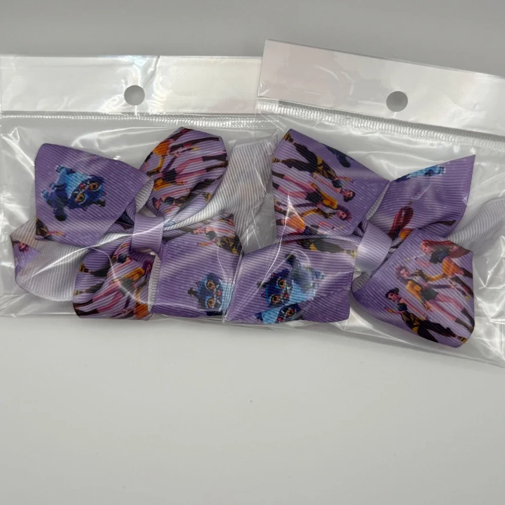 Kids Hair Bows Set Anime Character Print Purple Ribbon Clip Set of‎ 2